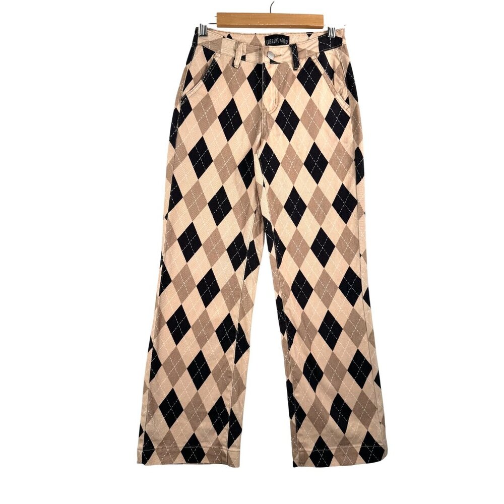 Dollz Kill current mood SEE MY WAY ARGYLE TROUSERS tan sz XXS